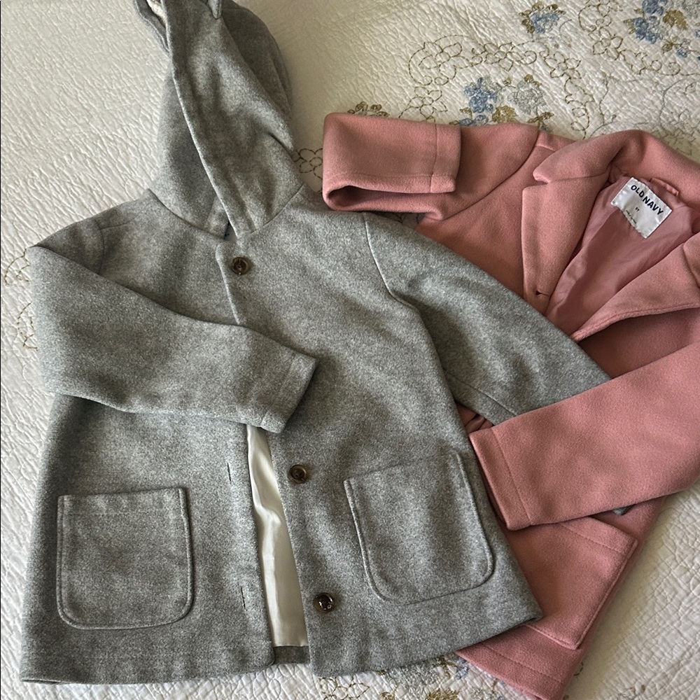 Old Navy Light Gray Hooded Pea Coat with Sherpa Lining